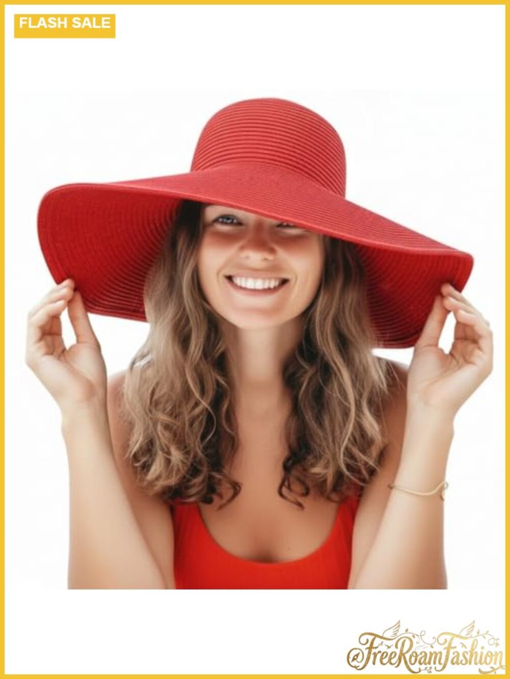 Foldable Wide-Brimmed Straw Blend Beach Sun Hat with Drawstring